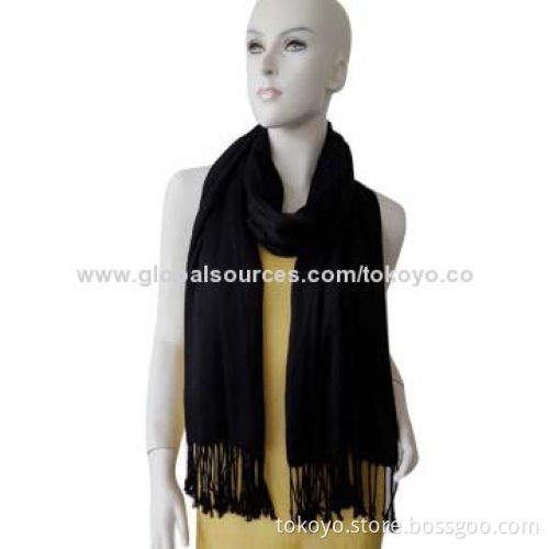 Pashminetta viscose scarf with solid color, satin weave, 180*70+8cm